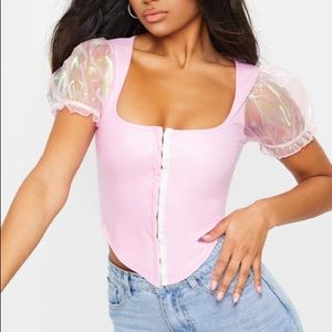 pink hook and eye crop top
